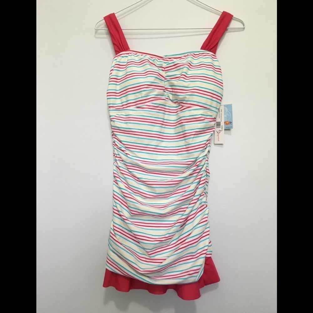 NWT Ruffle Multi Stripe Ruched Tankini - Picture 6 of 8